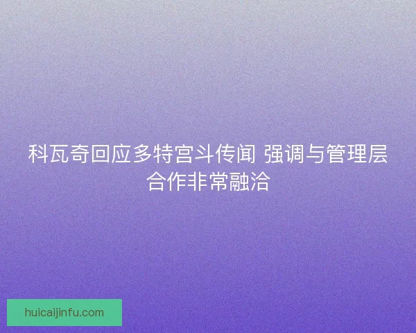 科瓦奇回应多特宫斗传闻 强调与管理层合作非常融洽